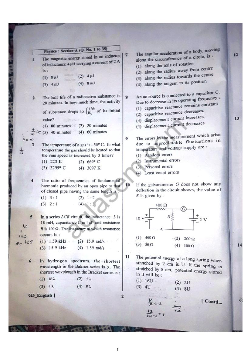 2024 Question Paper Neet Ashla Malvina
