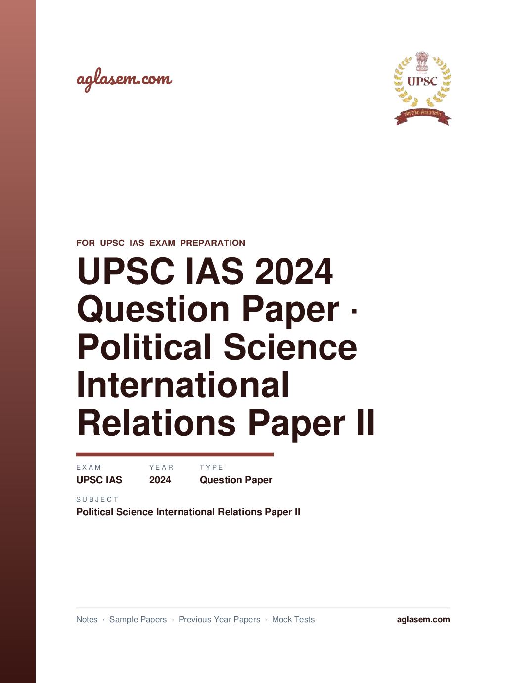 UPSC IAS 2024 Question Paper for Political Science and International Relations Paper II - Page 1 of 7