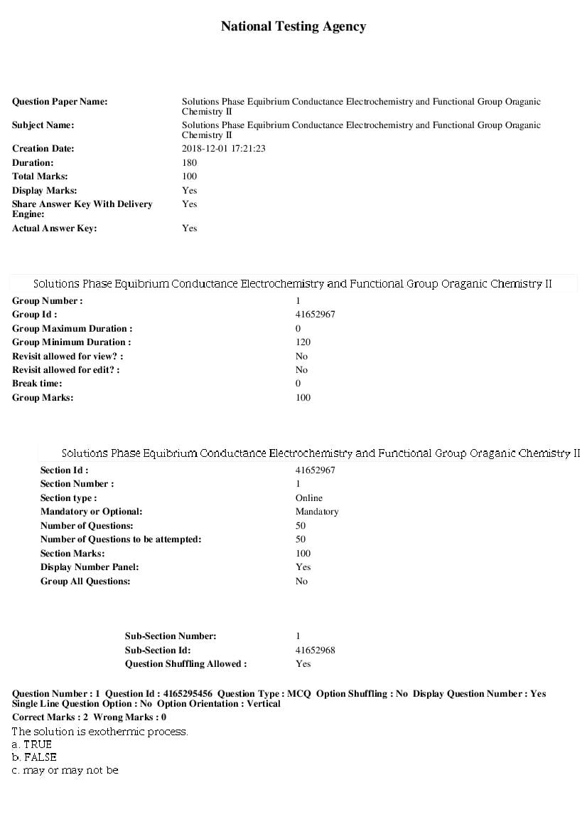 SWAYAM 2018 Question Paper Solutions Phase Equibrium Conductance Electrochemistry and Functional Group Oraganic Chemistry II - Page 1