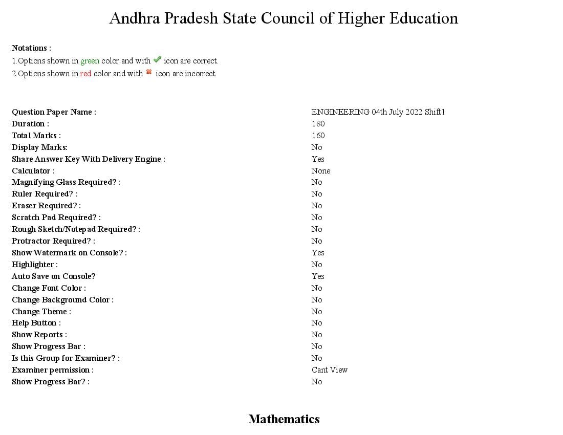 AP EAMCET 4th July 2022 Shift 1 Question Paper, Answer Key for Engineering Stream - Page 1