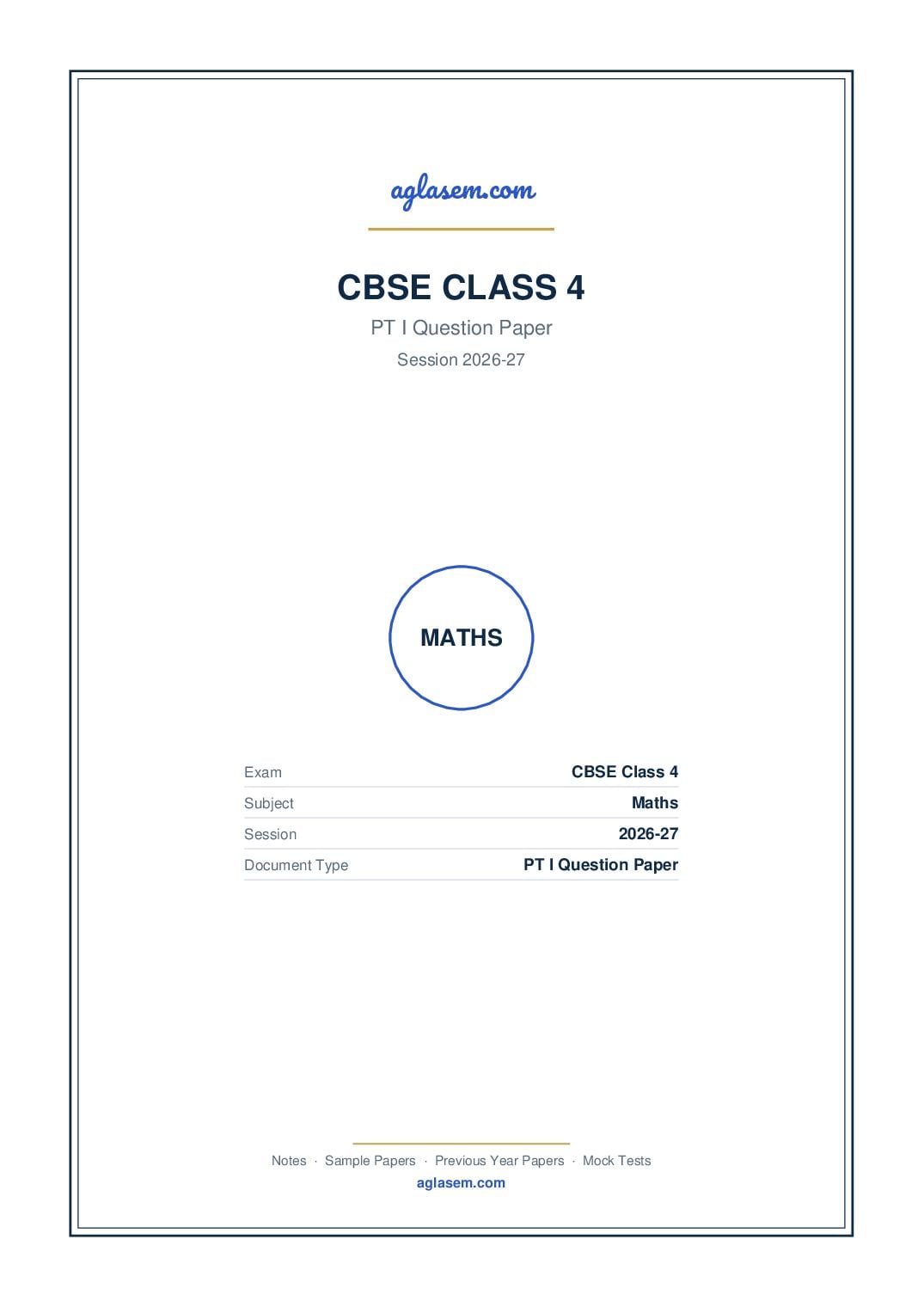 Class 4 PT I Question Paper 2026-27 Maths - Page 1 of 3
