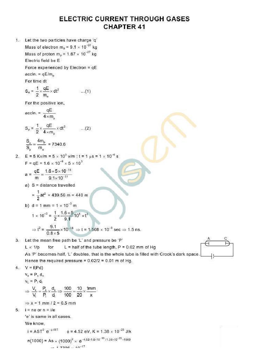 HC Verma Solutions Chapter 41 Electric Current Through Gases - Page 1 of 6