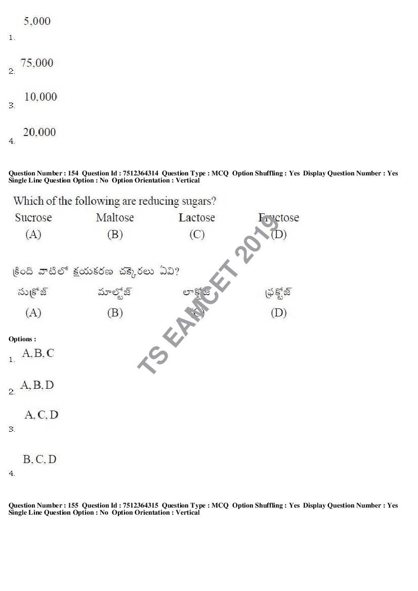 TS EAMCET 2019 Question Paper PDF with Answer Keys (8 Papers)
