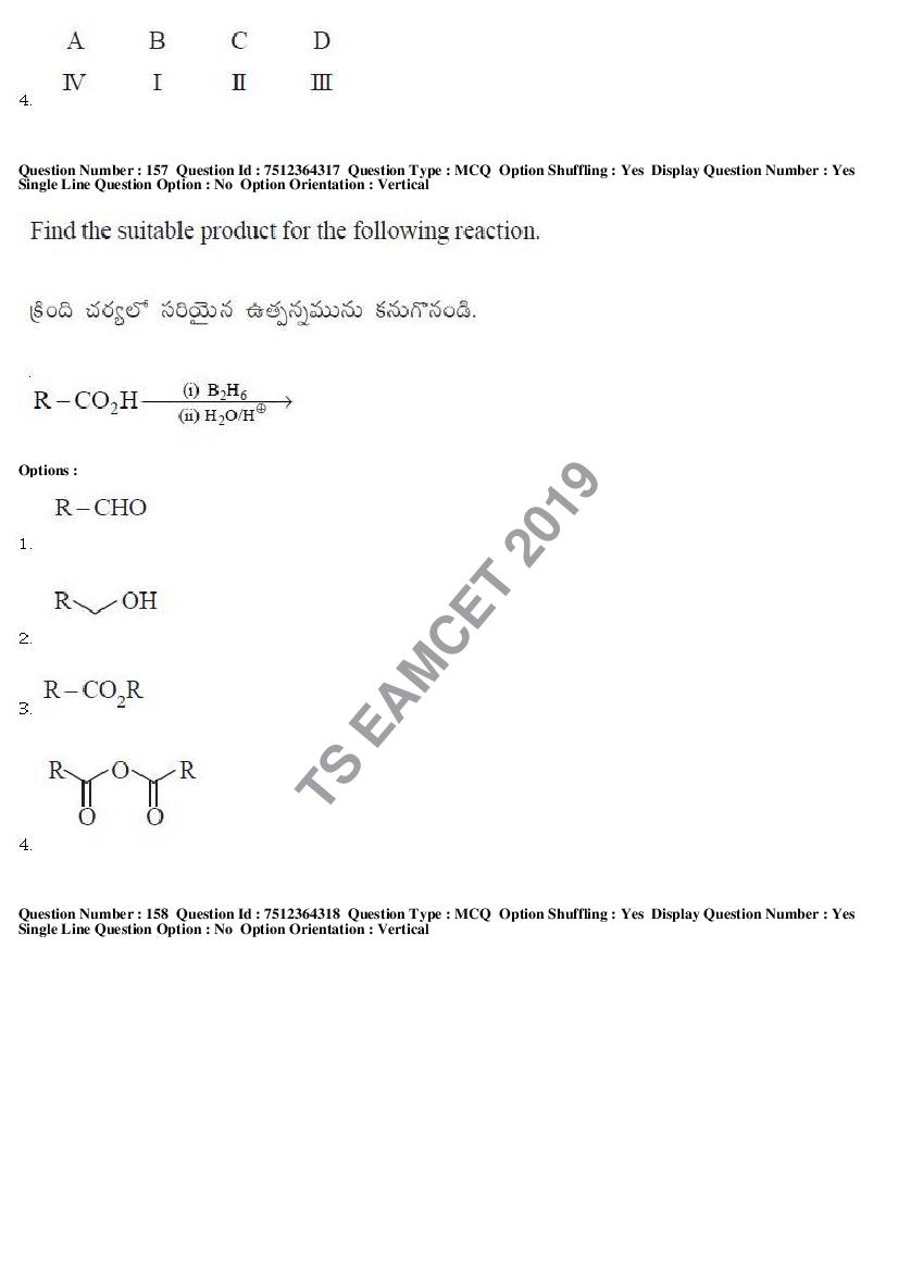 TS EAMCET 2019 Question Paper PDF with Answer Keys (8 Papers)
