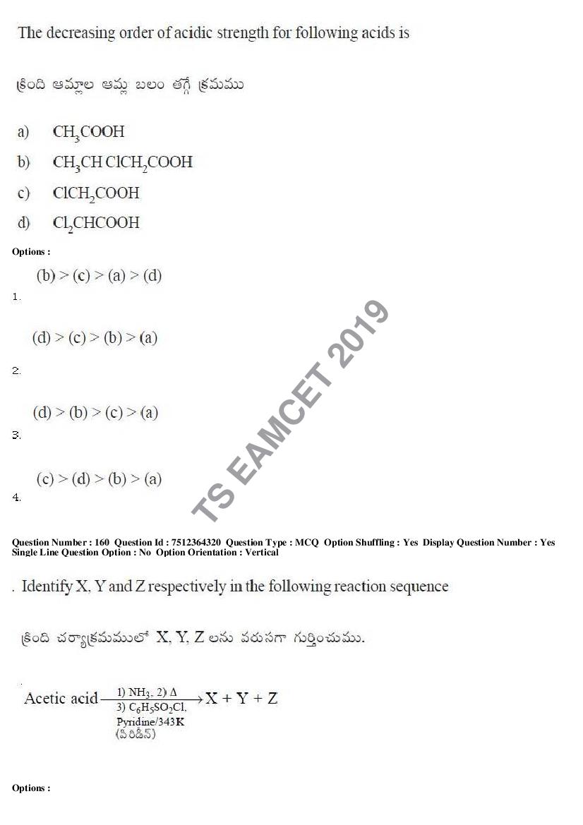 TS EAMCET 2019 Question Paper PDF with Answer Keys (8 Papers)