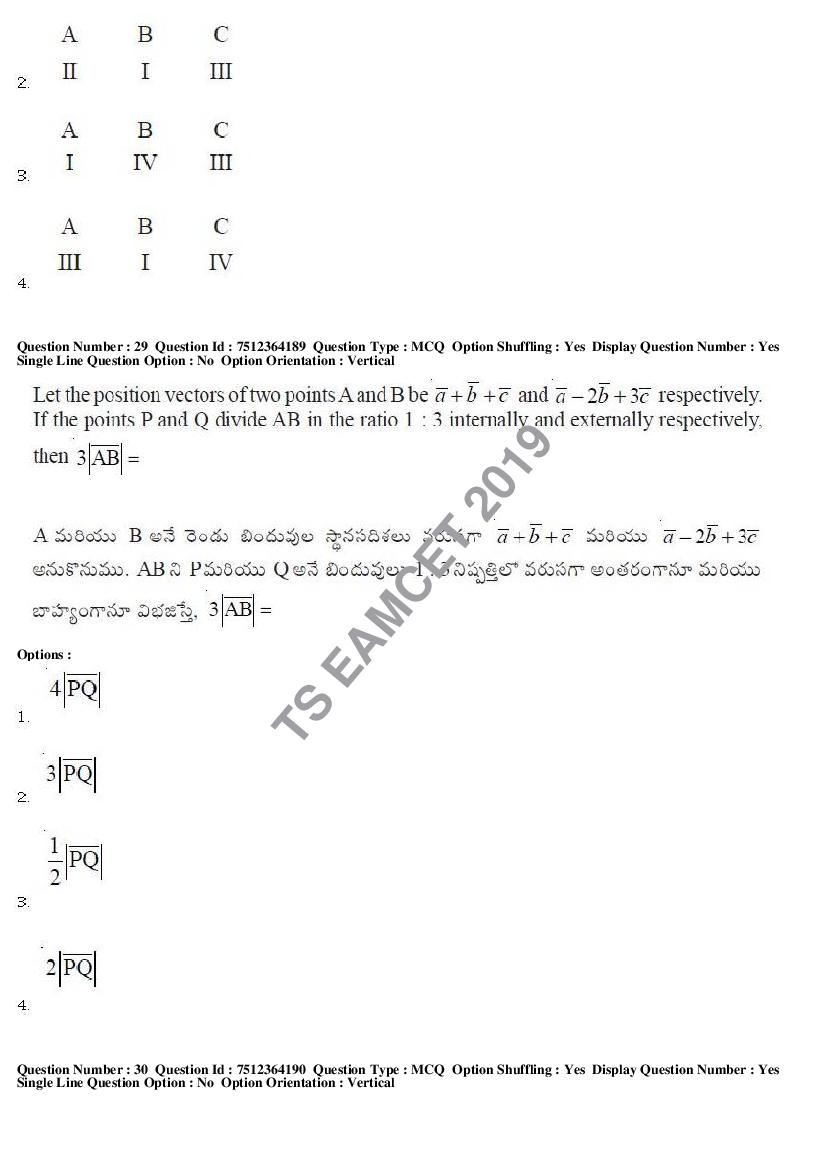 TS EAMCET 2019 Question Paper PDF with Answer Keys (8 Papers)