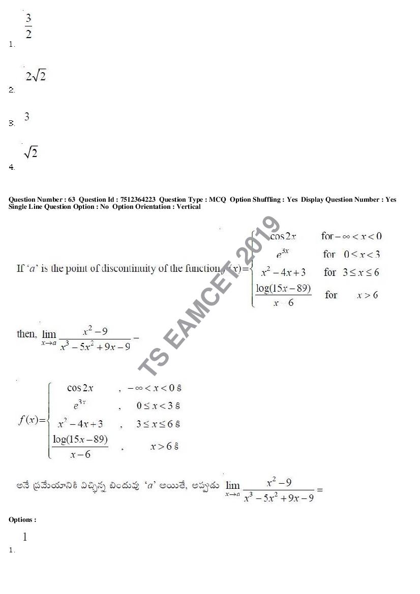 TS EAMCET 2019 Question Paper PDF with Answer Keys (8 Papers)