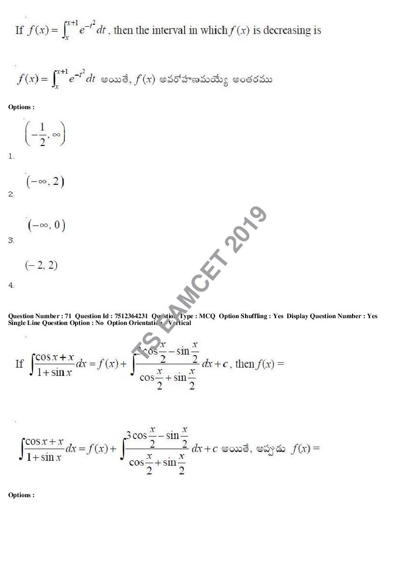 TS EAMCET 2019 Question Paper PDF with Answer Keys (8 Papers)