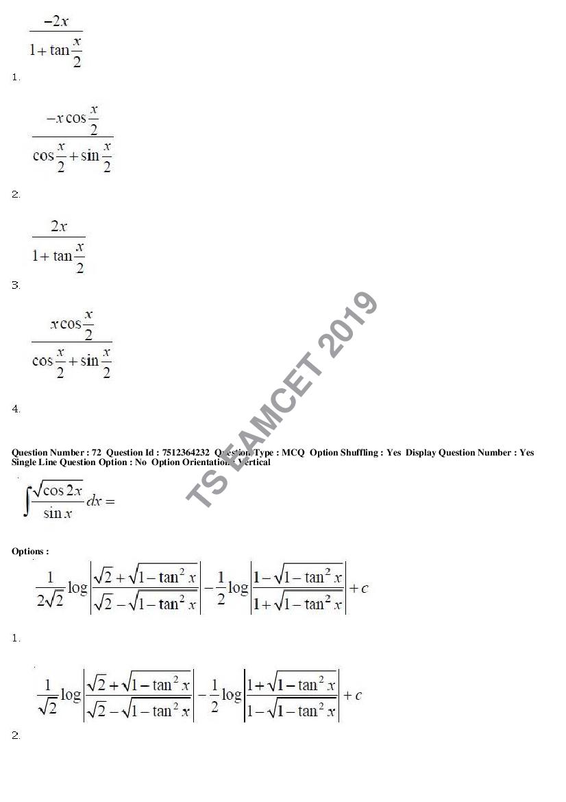 TS EAMCET 2019 Question Paper PDF with Answer Keys (8 Papers)