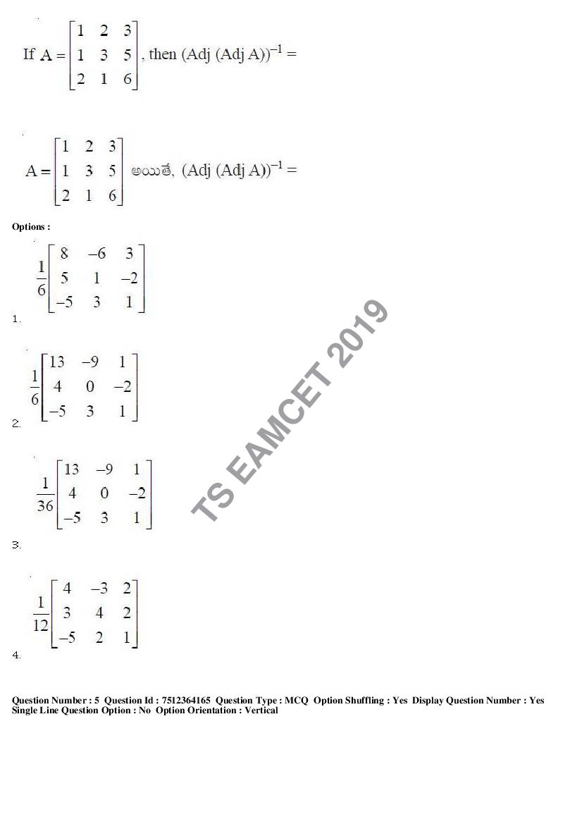 TS EAMCET 2019 Question Paper PDF with Answer Keys (8 Papers)