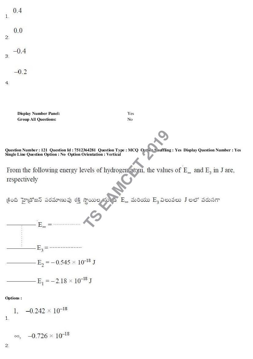 TS EAMCET 2019 Question Paper PDF with Answer Keys (8 Papers)