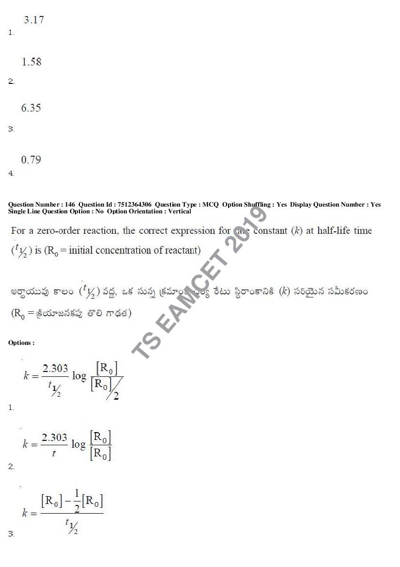 TS EAMCET 2019 Question Paper PDF with Answer Keys (8 Papers)