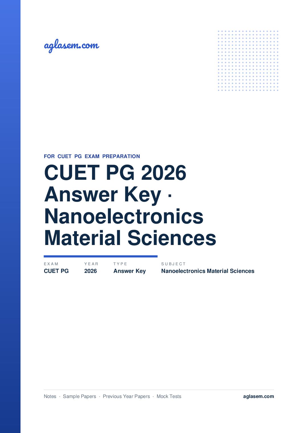 CUET PG 2026 Answer Key Nanoelectronics and Material Sciences - Page 1 of 2
