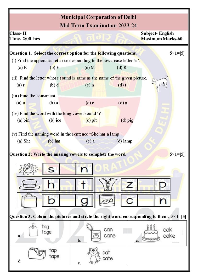 Delhi Class 2 Mid Term Question Paper 2023-24 English - Page 1 of 4
