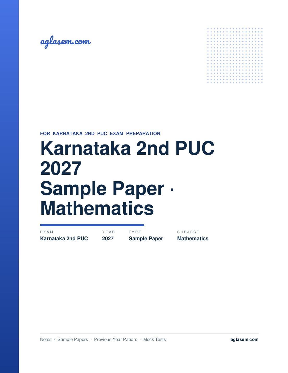 Karnataka 2nd PUC Model Question Paper 2027 for Mathematics - Page 1 of 6