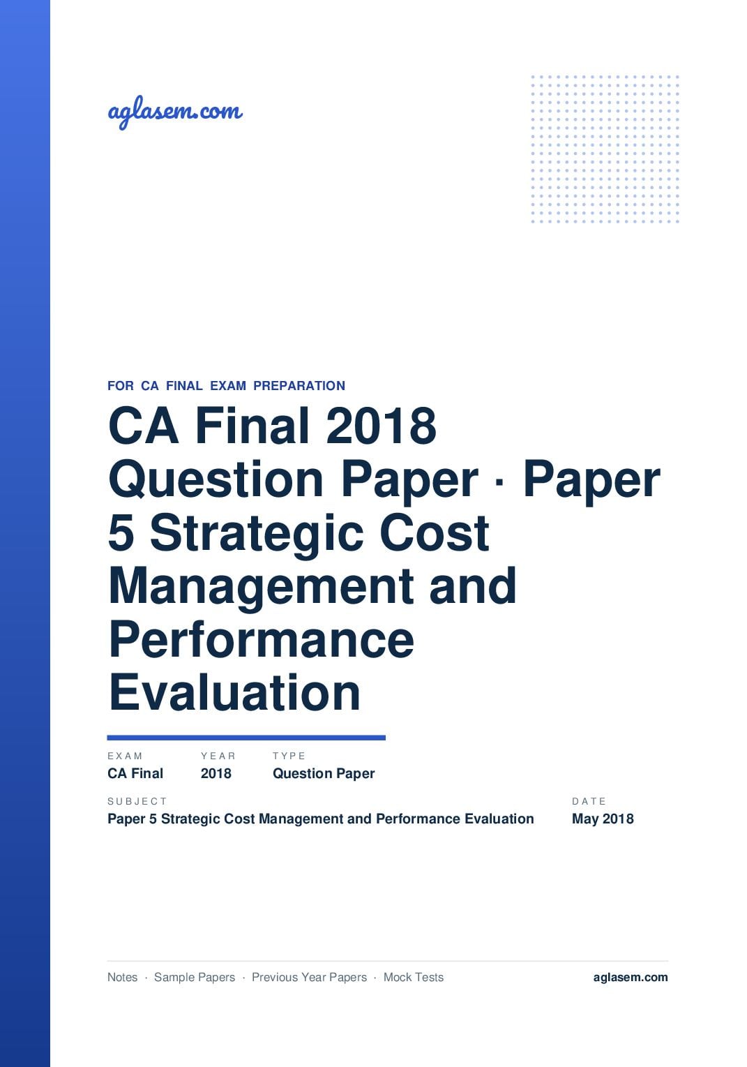 CA Final May 2018 Question Paper Paper 5 Strategic Cost Management and Performance Evaluation - Page 1 of 13