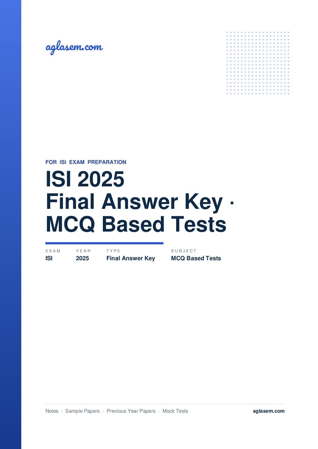 ISI Admission Test 2025 Answer Key (Final) MCQ Based Tests - Page 1 of 2