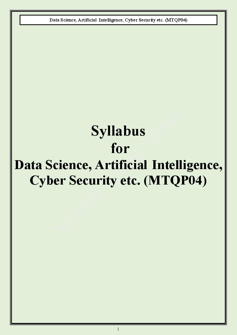 CUET PG 2024 Syllabus Data Science Artificial Intelligence Cyber Security. - Page 1