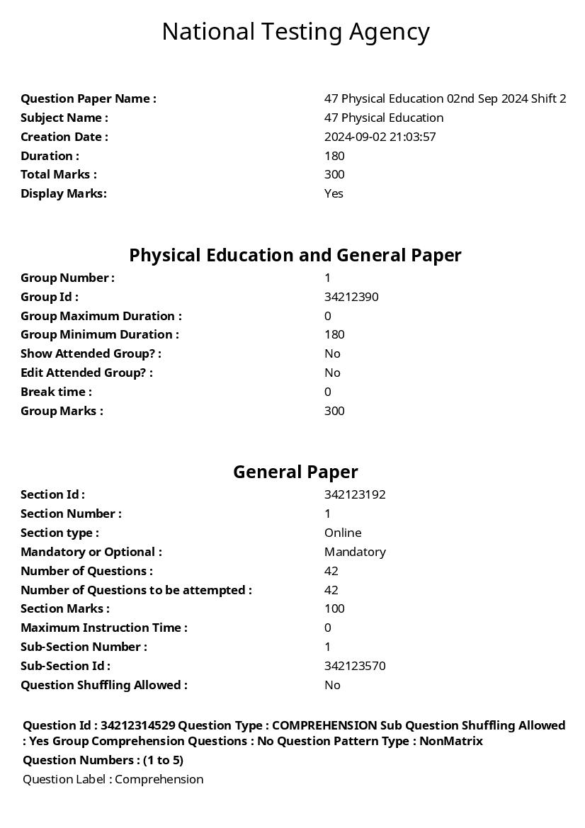 UGC NET 2024 Question Paper Physical Education - Page 1