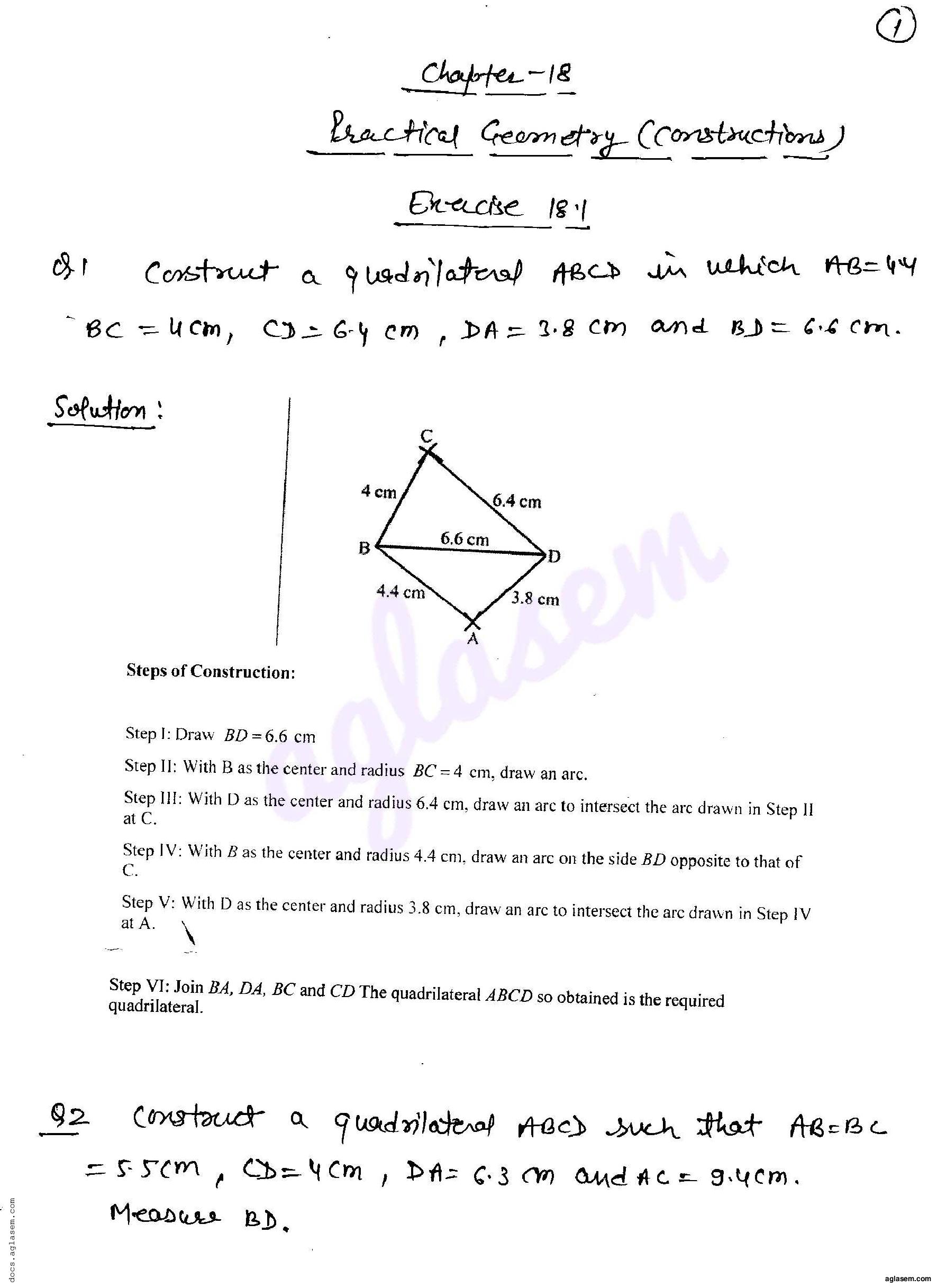 RD Sharma Solutions Class 8 Chapter 18 Practical Geometry Constructions Exercise 18.1 - Page 1