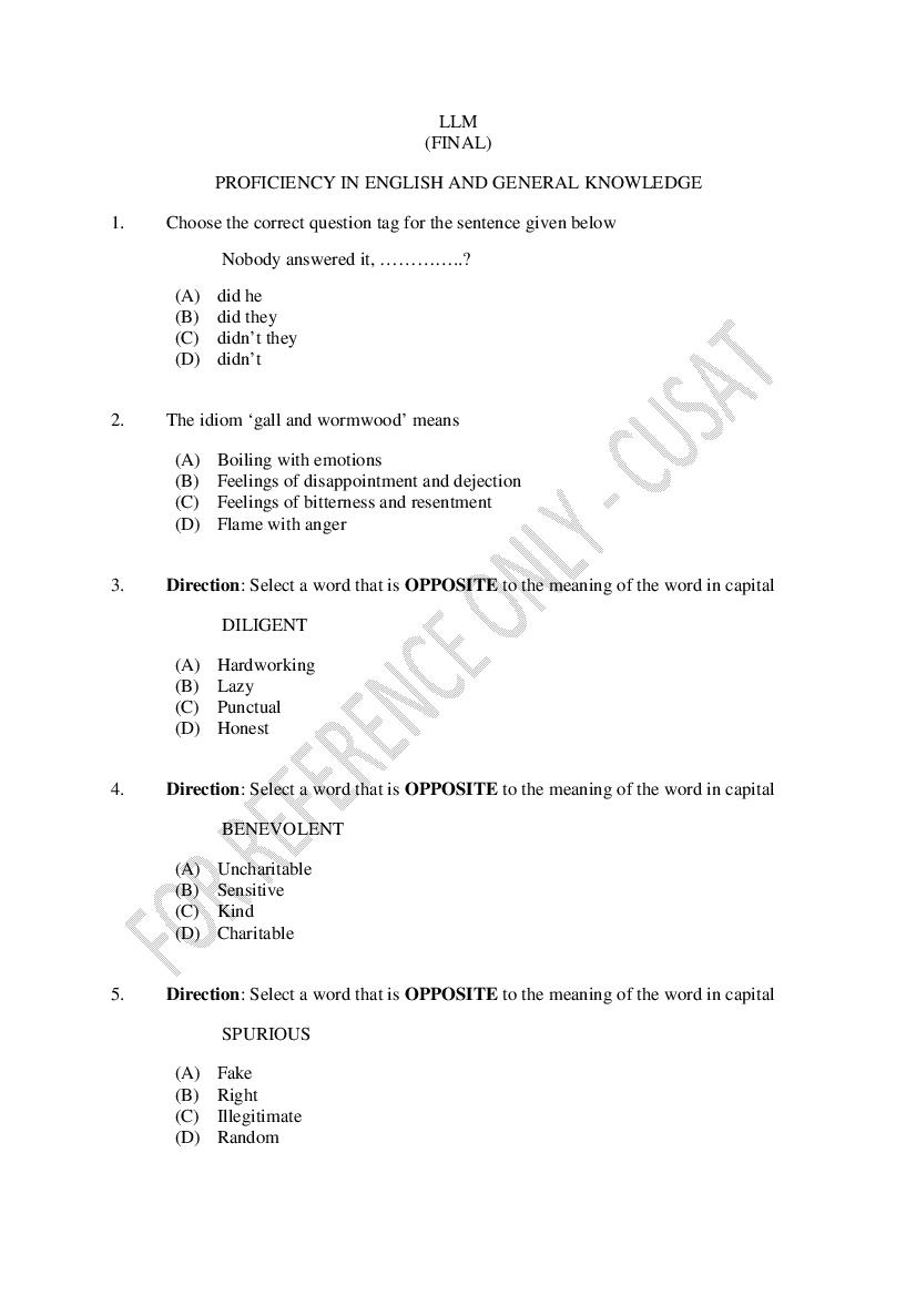 CUSAT CAT 2023 Question Paper LLM - Page 1