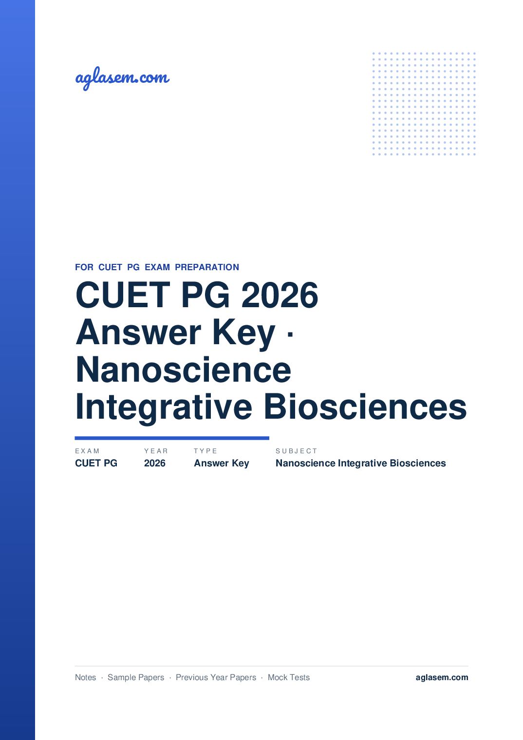 CUET PG 2026 Answer Key Nanoscience and Integrative Biosciences - Page 1 of 2