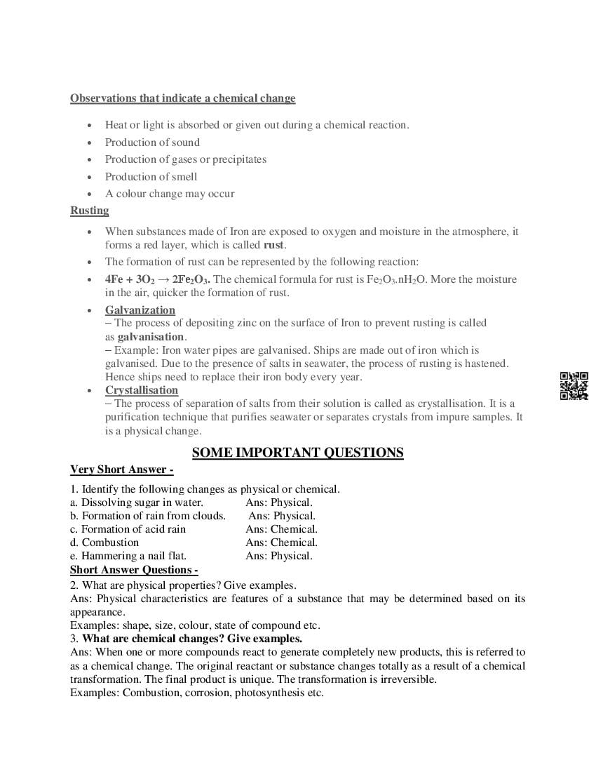 Class 7 Science Notes for Physical and Chemical Changes (PDF) - Study ...