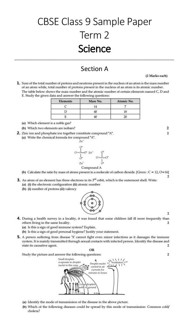 CBSE Class 9 Sample Paper 2022 for Science Term 2 - Page 1