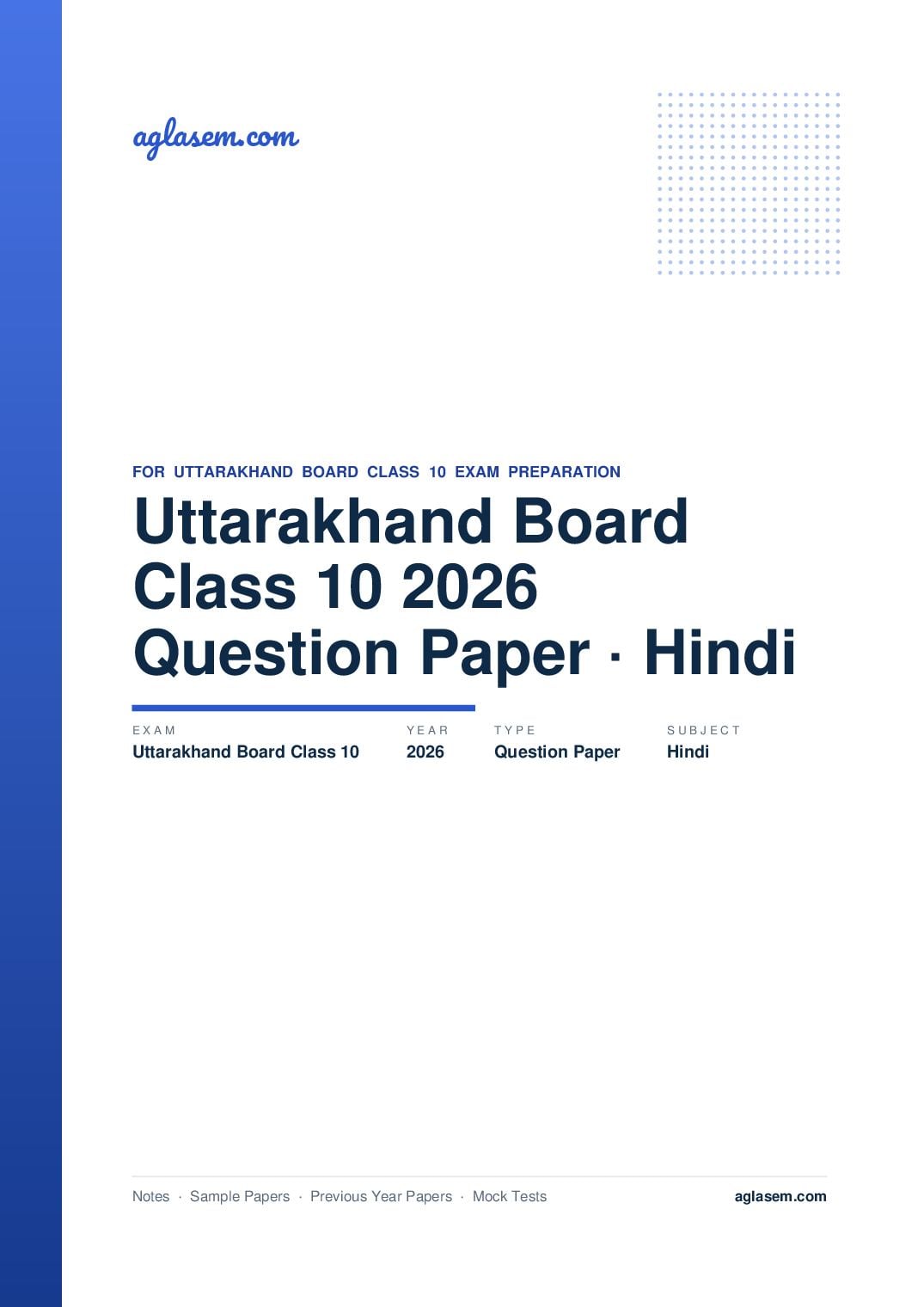 Uttarakhand Board Class 10 Question Paper 2026 For Hindi - Page 1 of 8