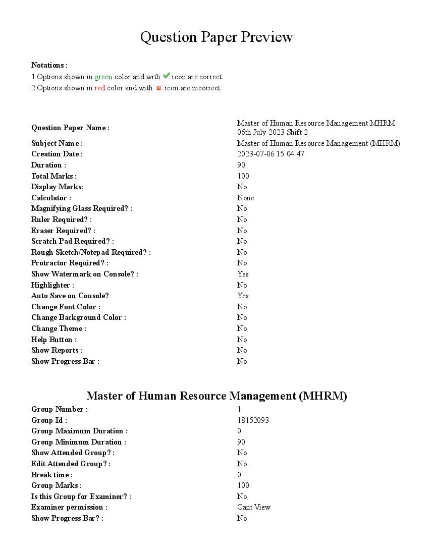 TS CPGET 2023 Question Paper Master of Human Resource Management (MHRM) - Page 1