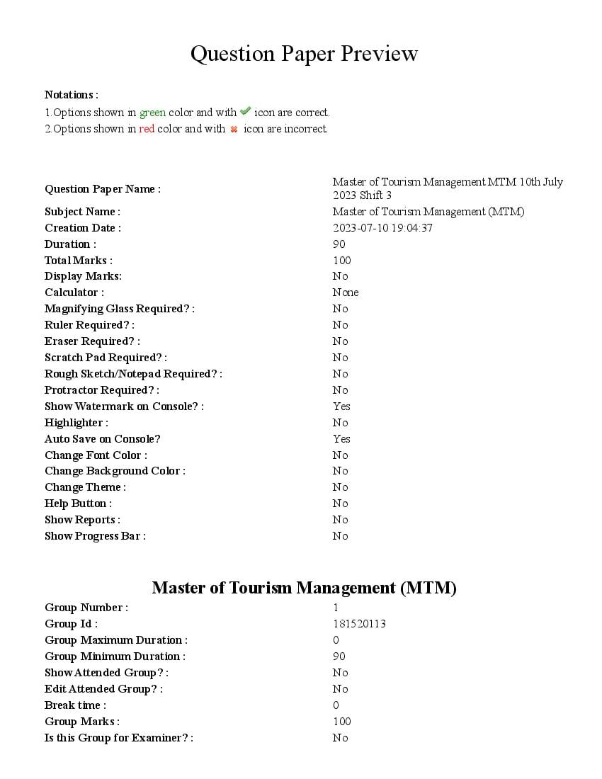 TS CPGET 2023 Question Paper Master of Tourism Management (MTM) - Page 1