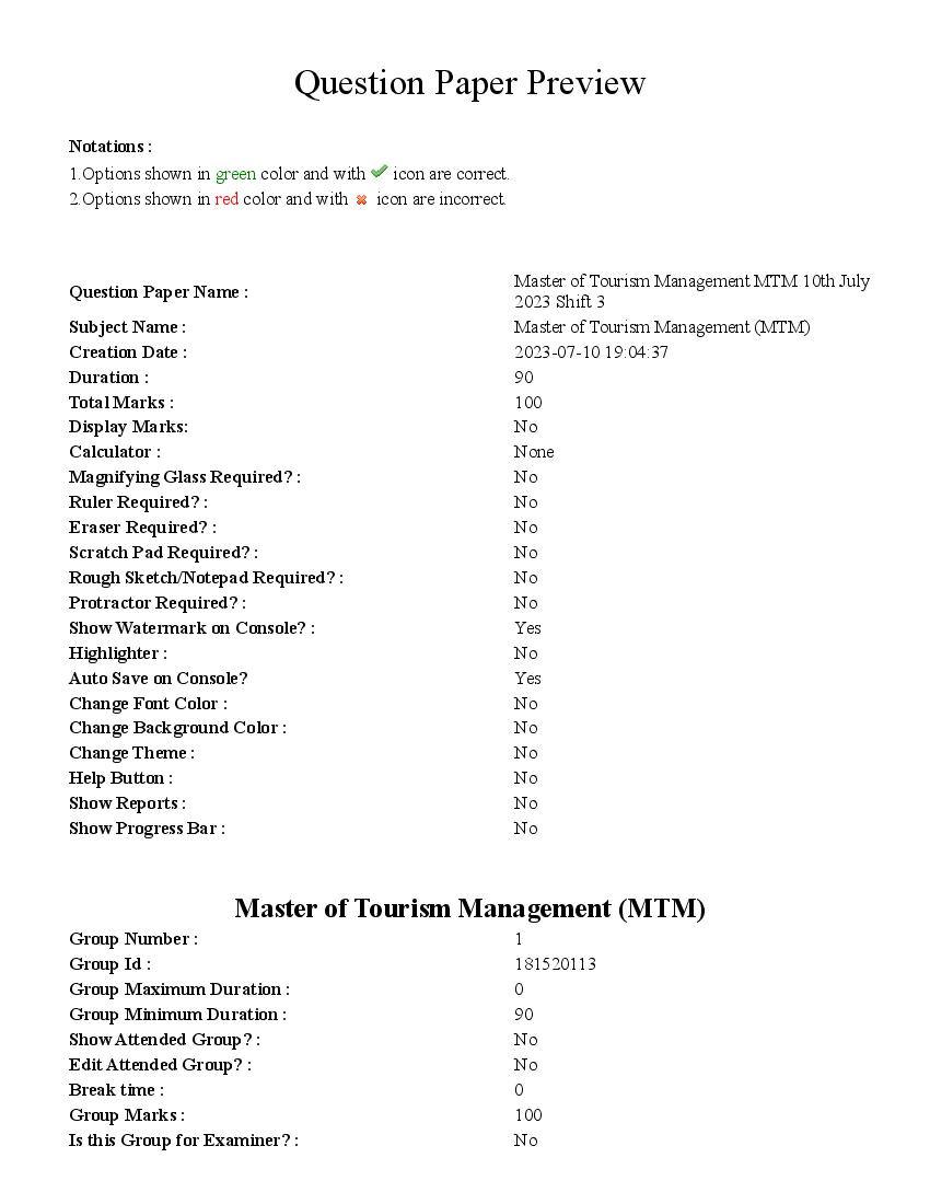 TS CPGET 2023 Question Paper Master of Tourism Management (MTM) - Page 1