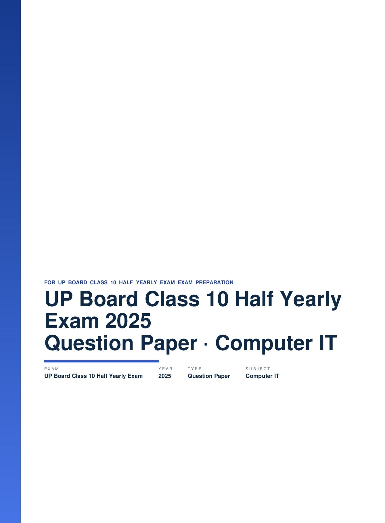 UP Board Class 10 Half Yearly Exam Question Paper 2025 Computer IT - Page 1 of 5