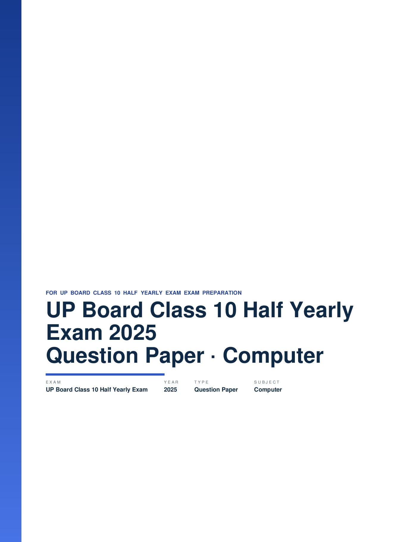 UP Board Class 10 Half Yearly Exam Question Paper 2025 Computer - Page 1 of 5