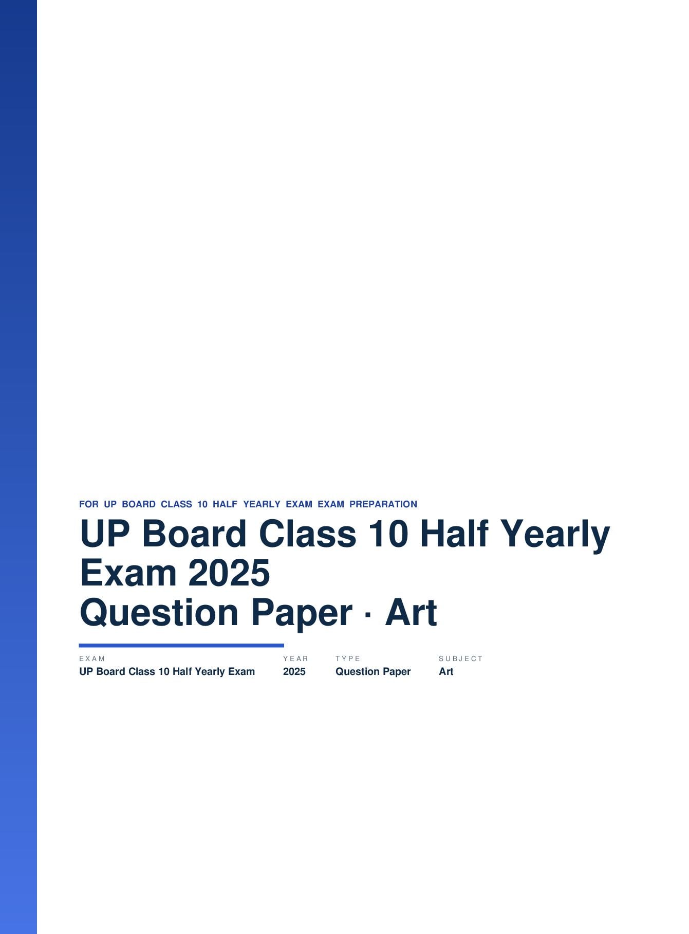 UP Board Class 10 Half Yearly Exam Question Paper 2025 Art - Page 1 of 5