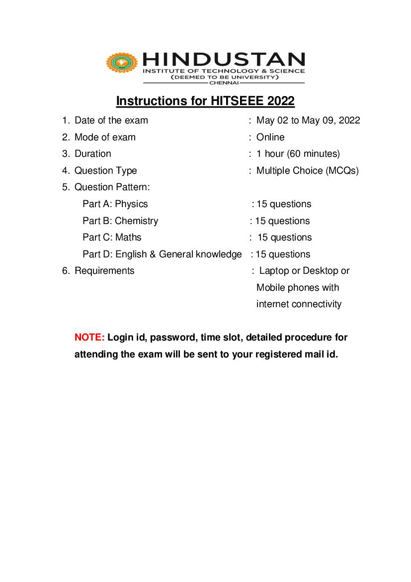 HITSEEE 2022 General Instructions - Page 1