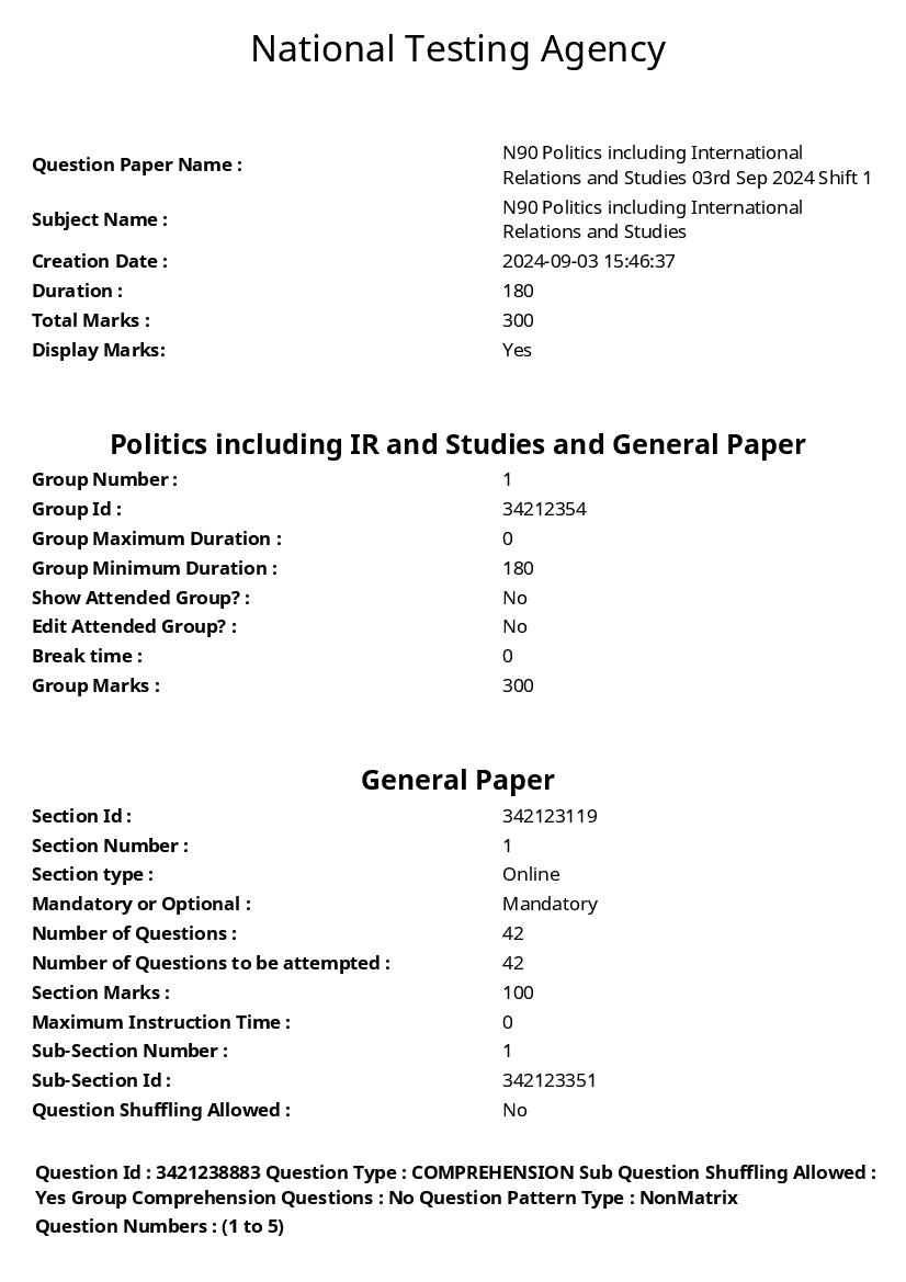 UGC NET 2024 Question Paper Politics including International Relations and Studies - Page 1