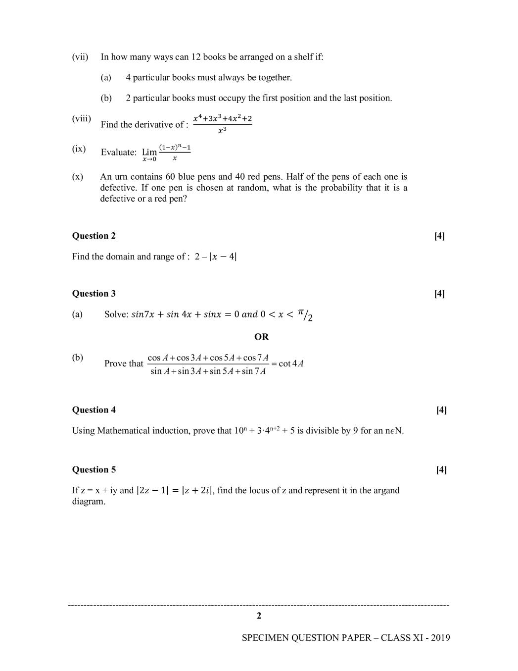 ISC Class 11 Specimen Paper 2020 – Maths Sample Paper