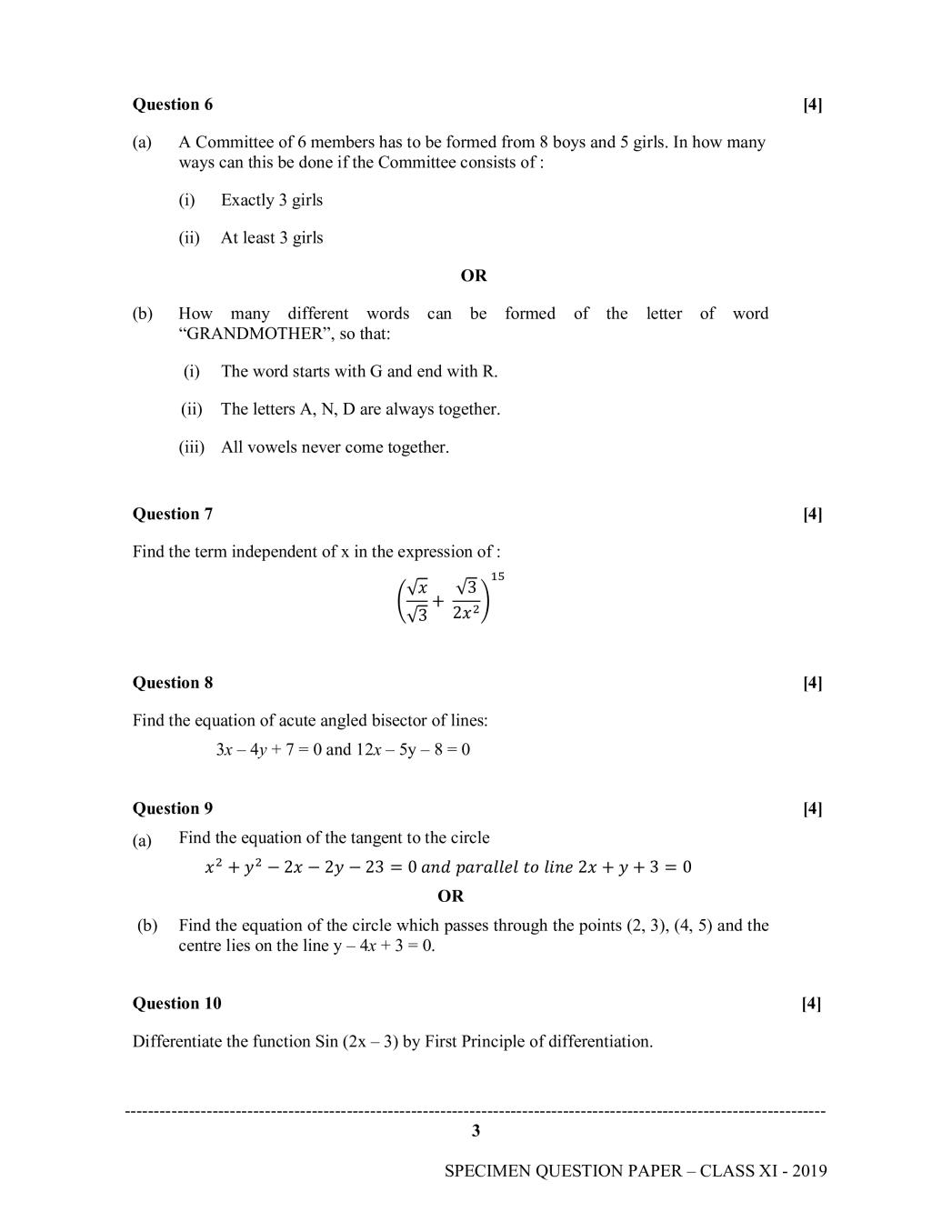 ISC Class 11 Specimen Paper 2020 – Maths Sample Paper