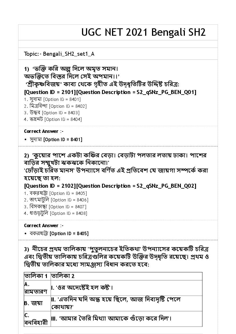 UGC NET 2021 Question Paper Bengali Shift 2 - Page 1