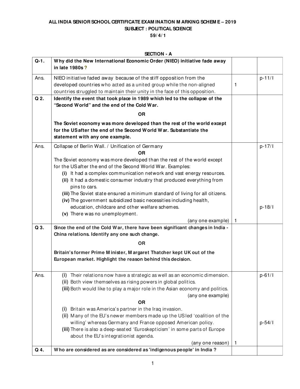 CBSE Class 12 Political Science Question Paper 2019 Set 4 Solutions - Page 1