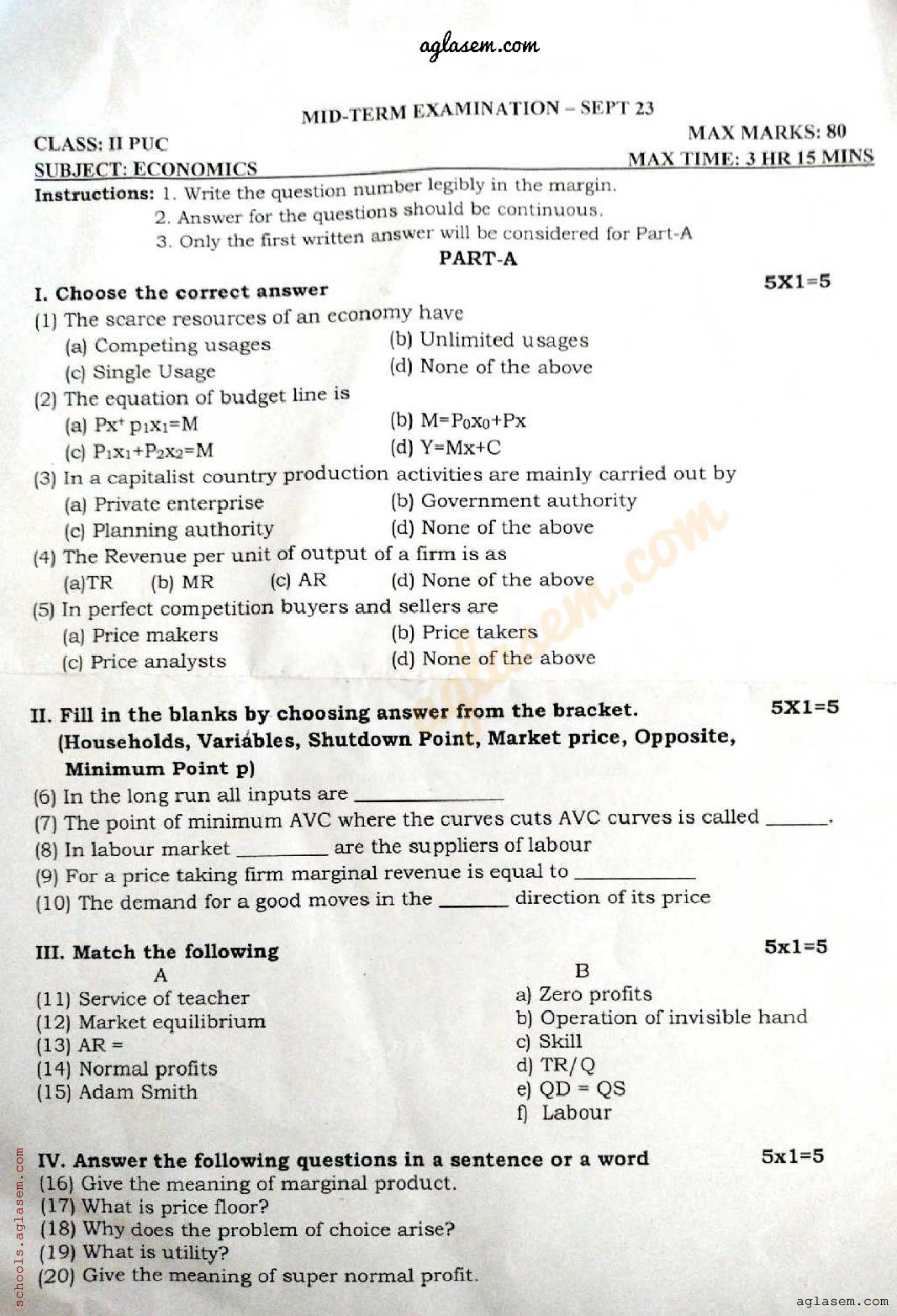 Puc 2nd Year Model Question Paper 2025 English April H Gibbs