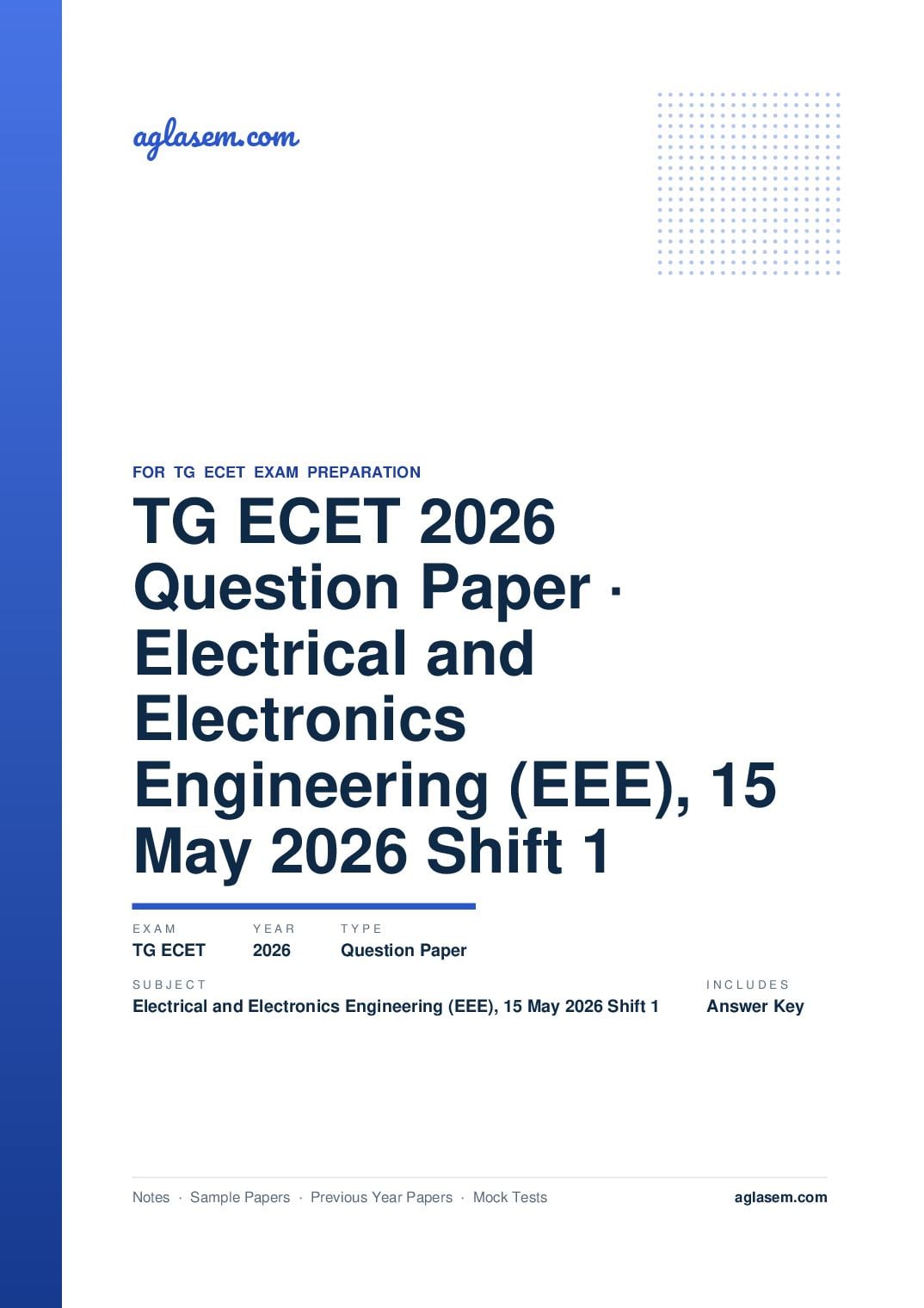 TG ECET 2026 Question Paper with Answer Key Electrical and Electronics Engineering (EEE), 15 May 2026 Shift 1 - Page 1 of 79