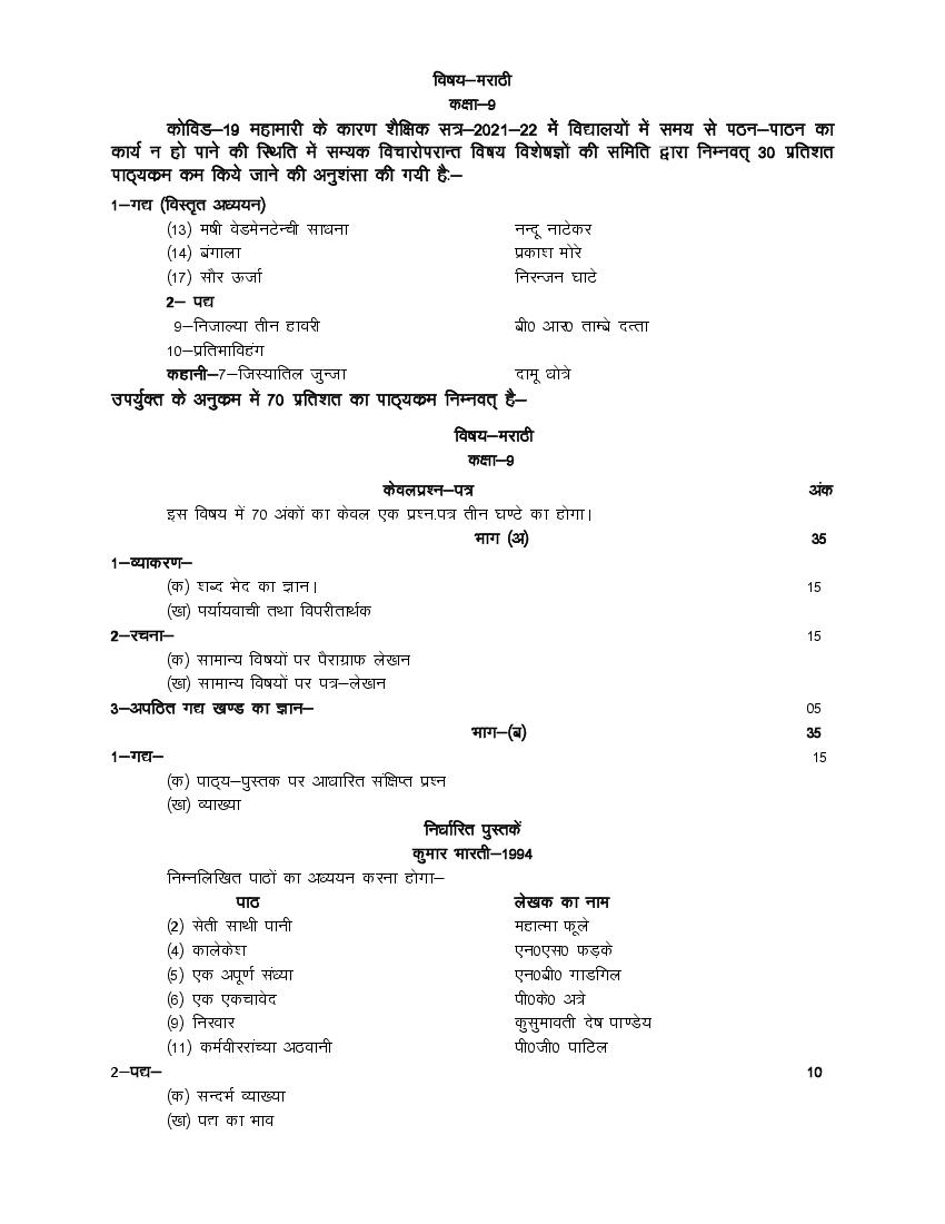 UP Board Class 9 Syllabus 2022 Marathi - Page 1