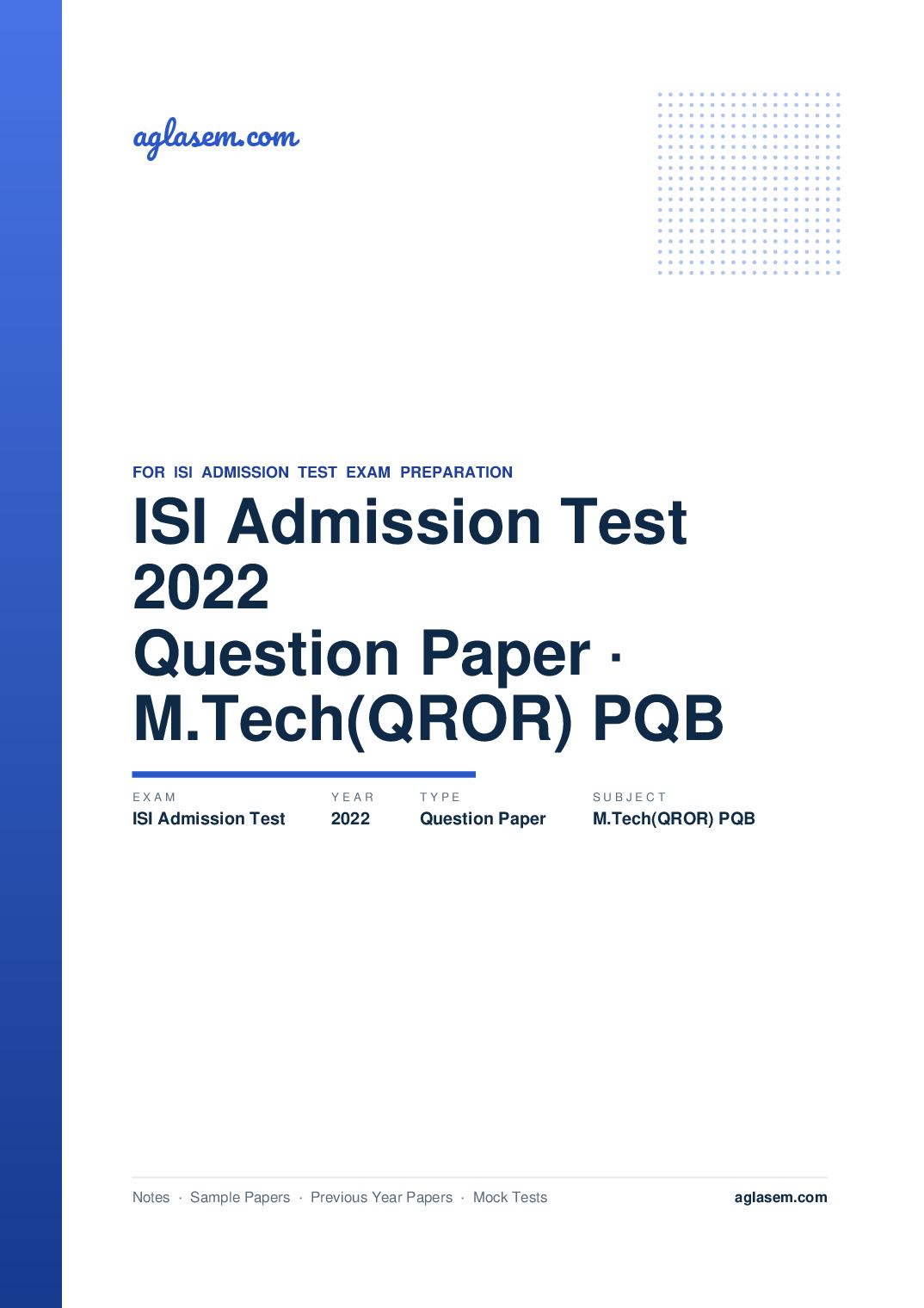 ISI Admission Test 2022 Question Paper M.Tech(QROR) PQB - Page 1 of 9