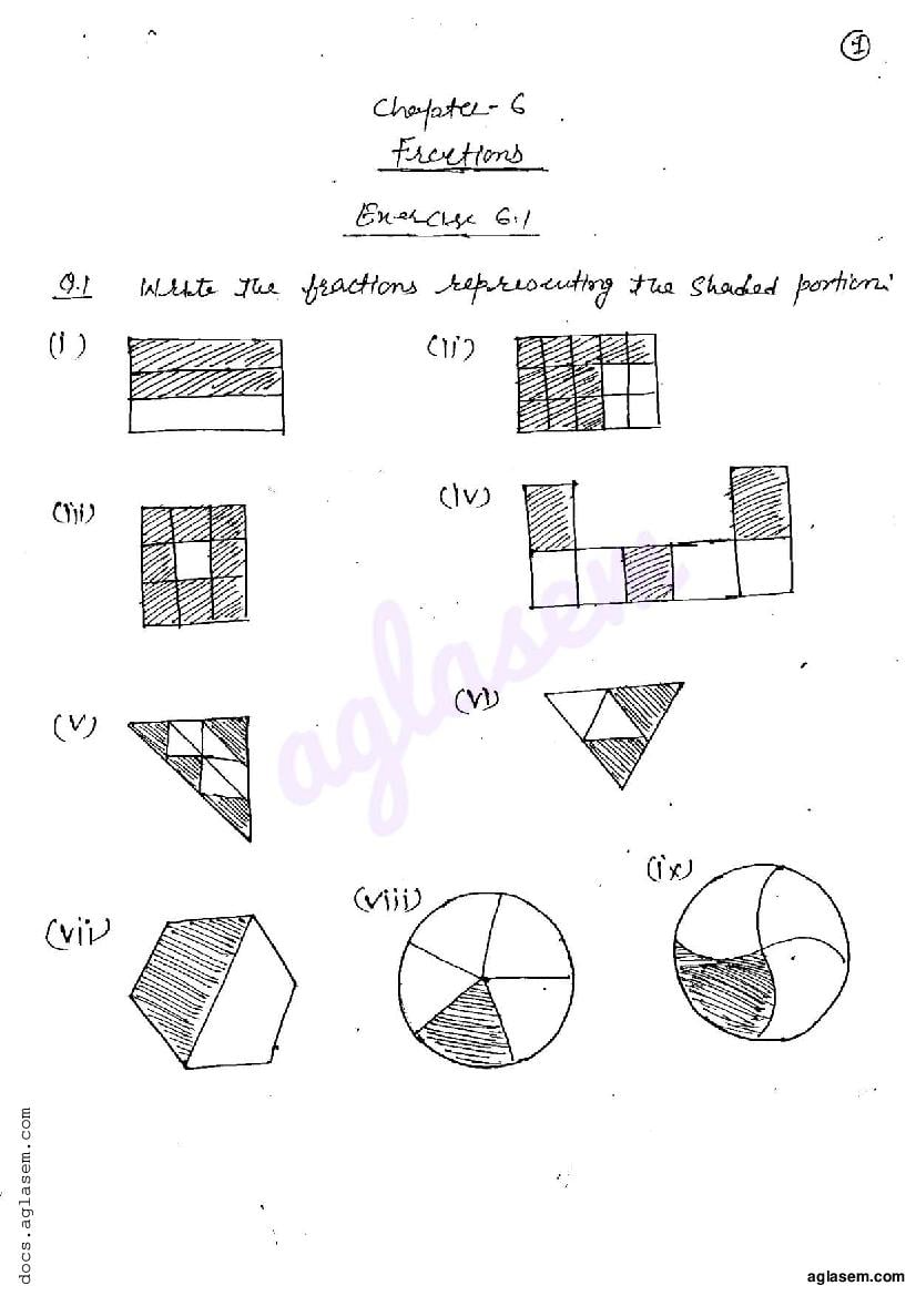 RD Sharma Solutions Class 6 Maths Chapter 6 Fractions Exercise 6.1 - Page 1