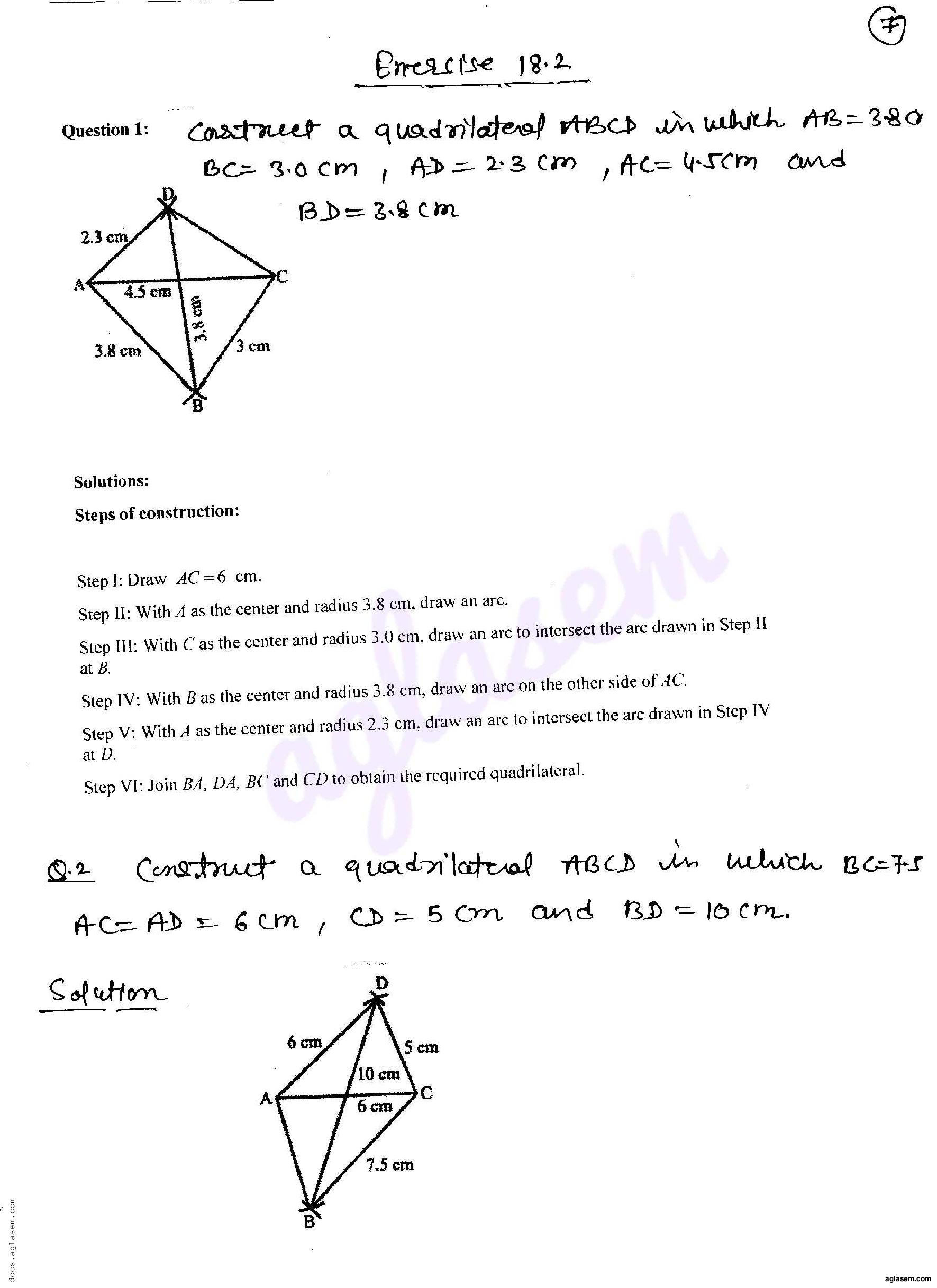 RD Sharma Solutions Class 8 Chapter 18 Practical Geometry Constructions Exercise 18.2 - Page 1