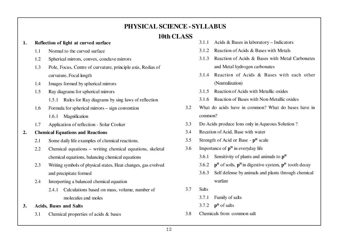 Telangana Class 10 Syllabus Science (Physical) - Page 1