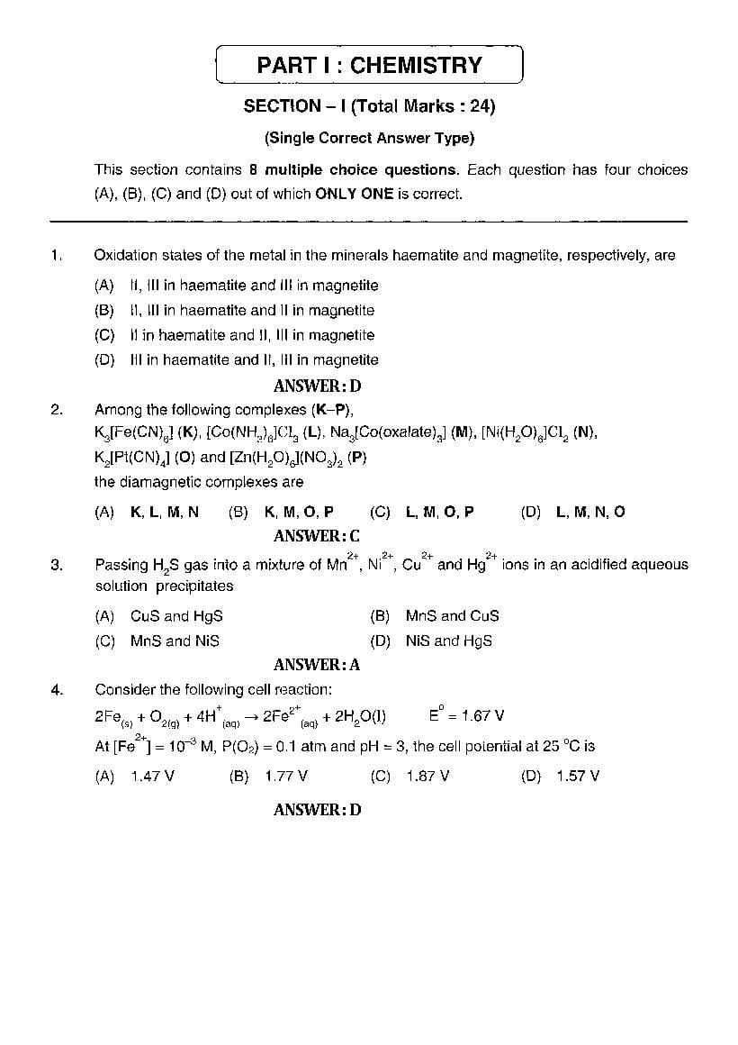 JEE Advanced 2011 Question Paper 2 - Page 1