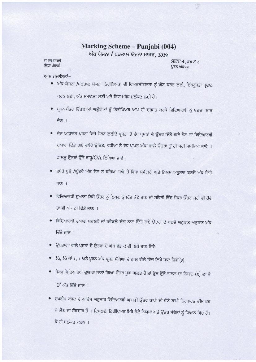 CBSE Class 10 Punjabi Question Paper 2019 Solutions - Page 1